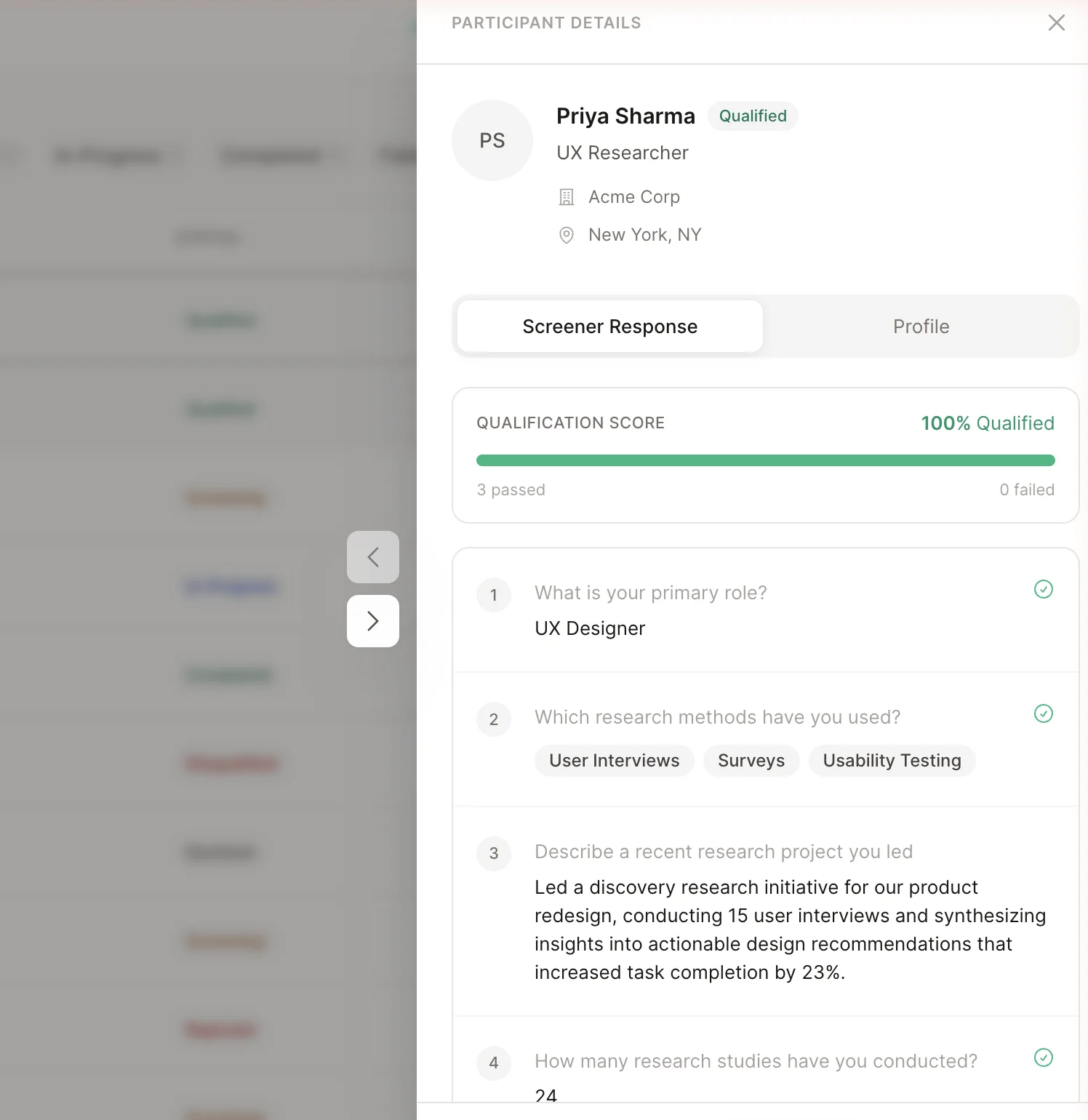 Researcher dashboard screen