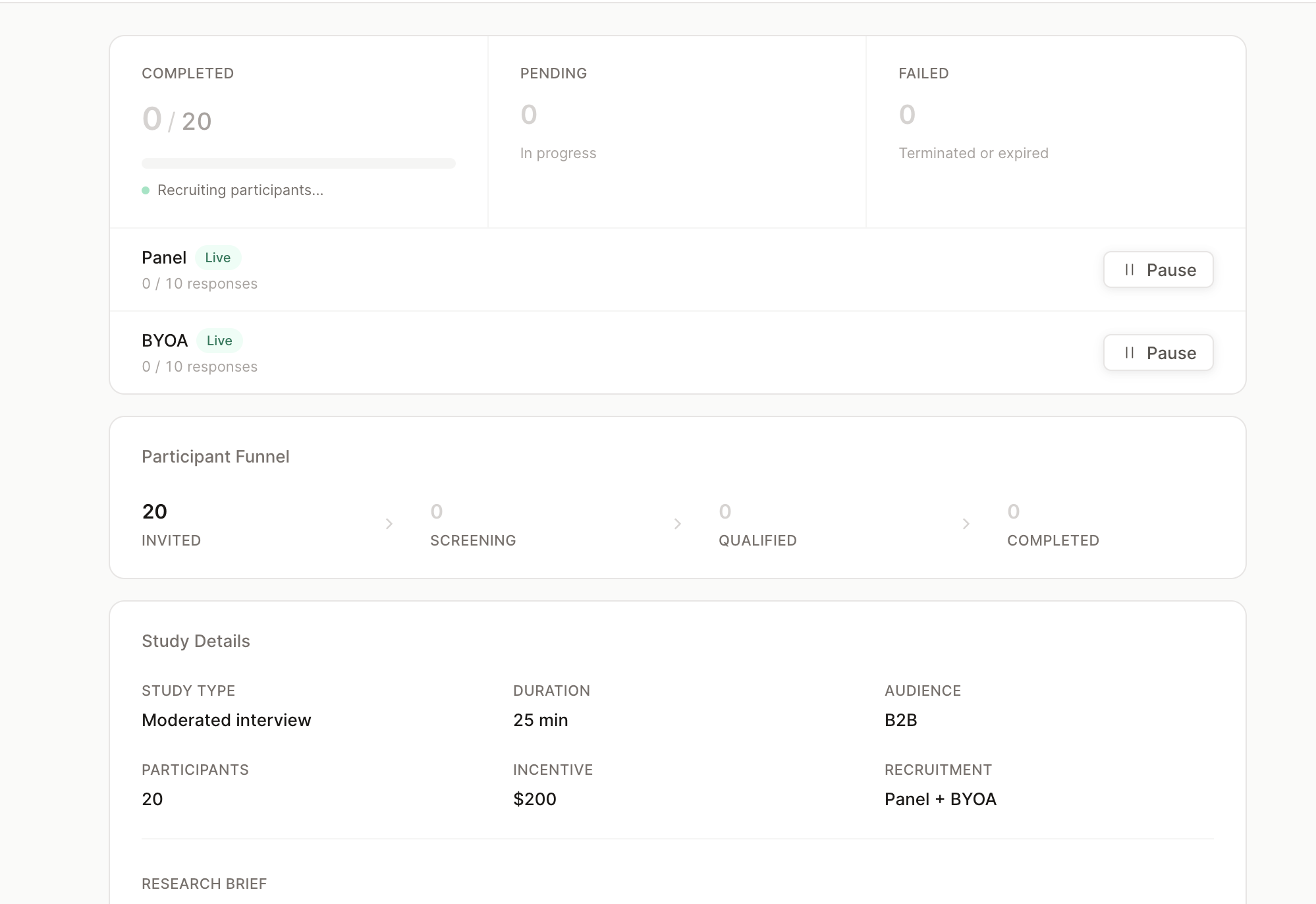 Researcher dashboard screen