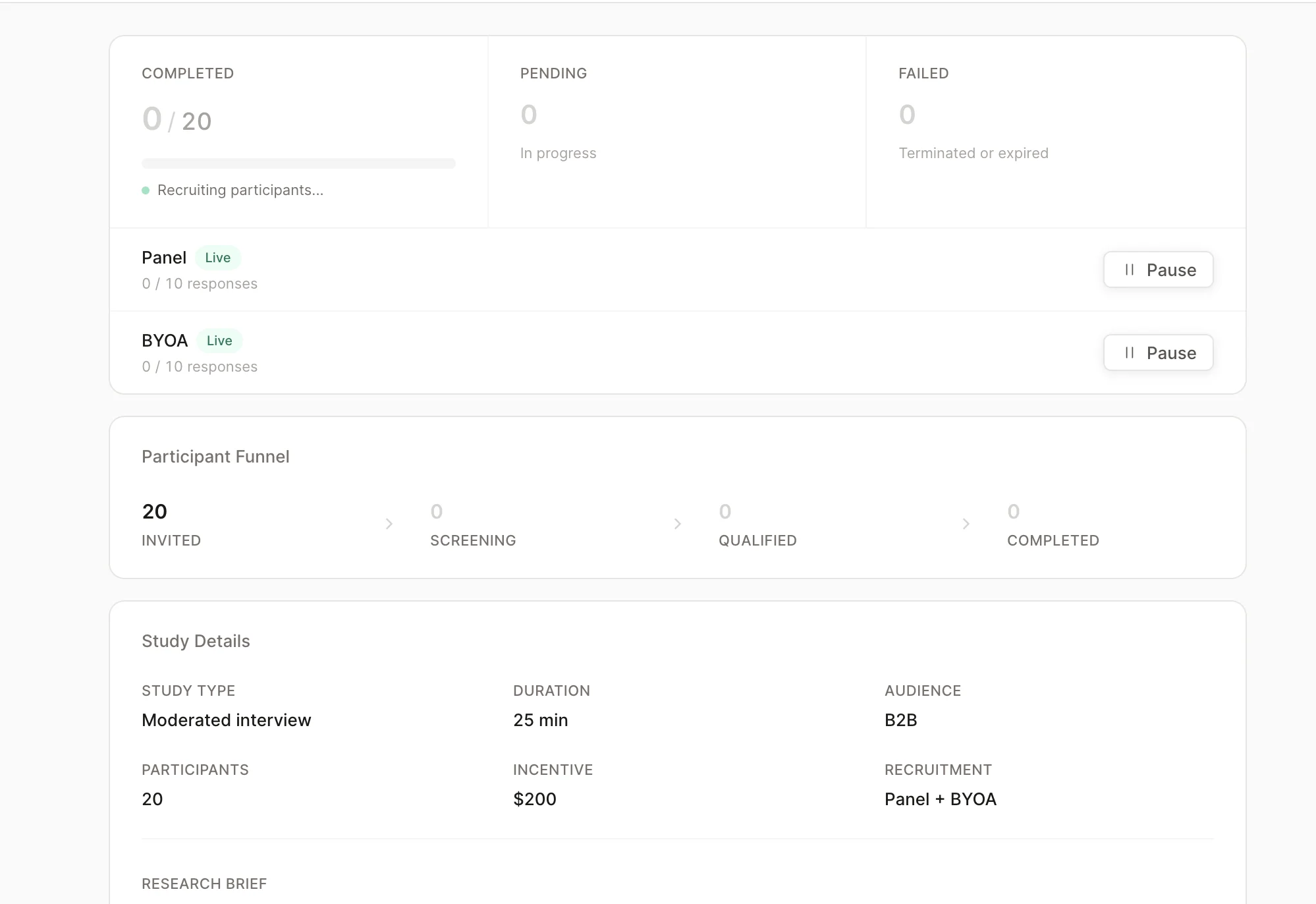 Researcher dashboard screen