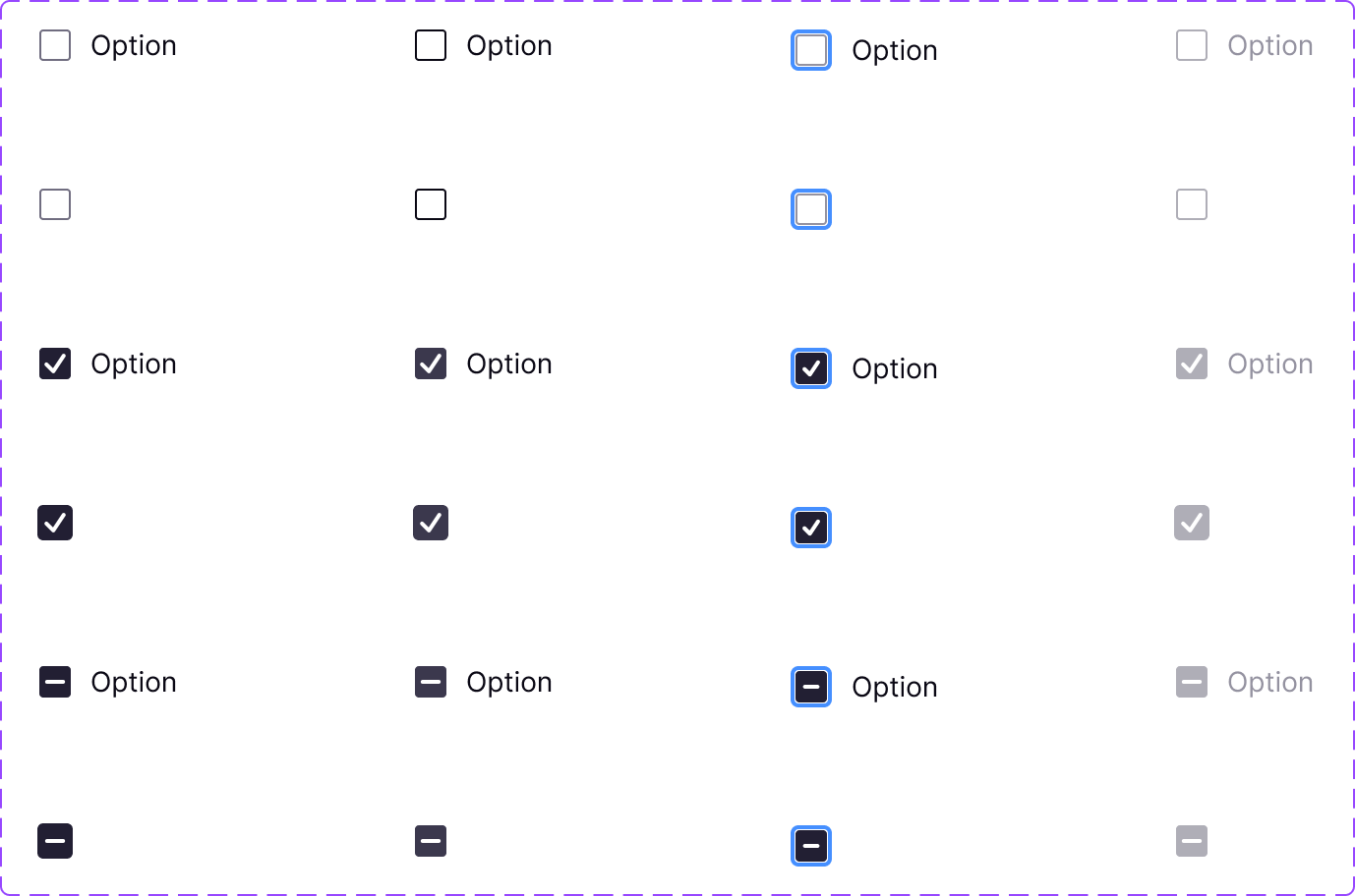 Checkbox components — states and variants