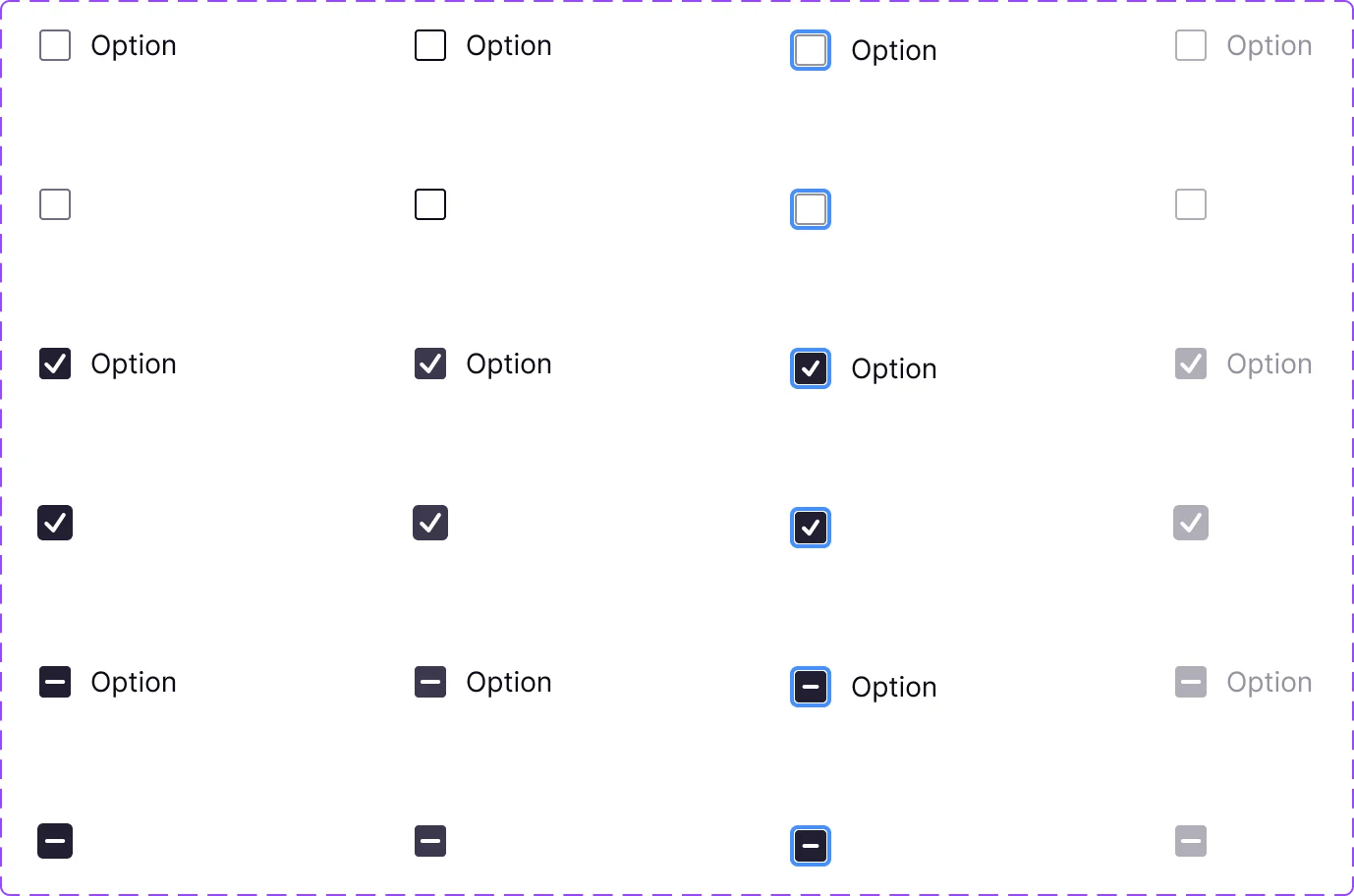 Checkbox components — states and variants
